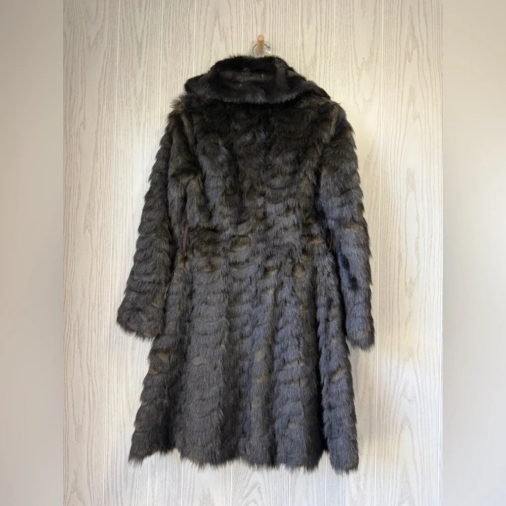 Laundry by Shelli Segal Faux Fur Brown Hooded Winter Coat Size M NWT